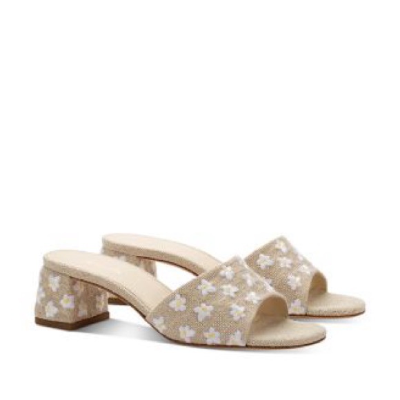 Larroudé Brigitte Mule in Raw Linen with embroidered daisy embellishments - Picture 2 of 7
